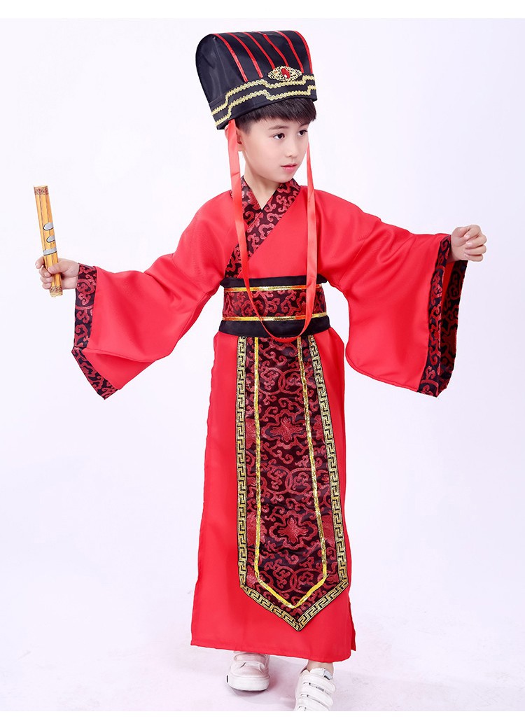 7C118 ชุดเด็กชาย จีนโบราณ ชุดจอมยุทธ ฮั่นฝู แดง ผ้าแถบห้อยแดง Hanfu Red RedFrontBar