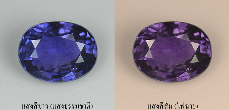 **ขายแล้ว**ไพลินเปลี่ยนสี (Color-change Sapphire) 1.30 กะรัต เปลี่ยนสีจากน้ำเงินเป็นม่วง พลอยสด ไม่เผา
