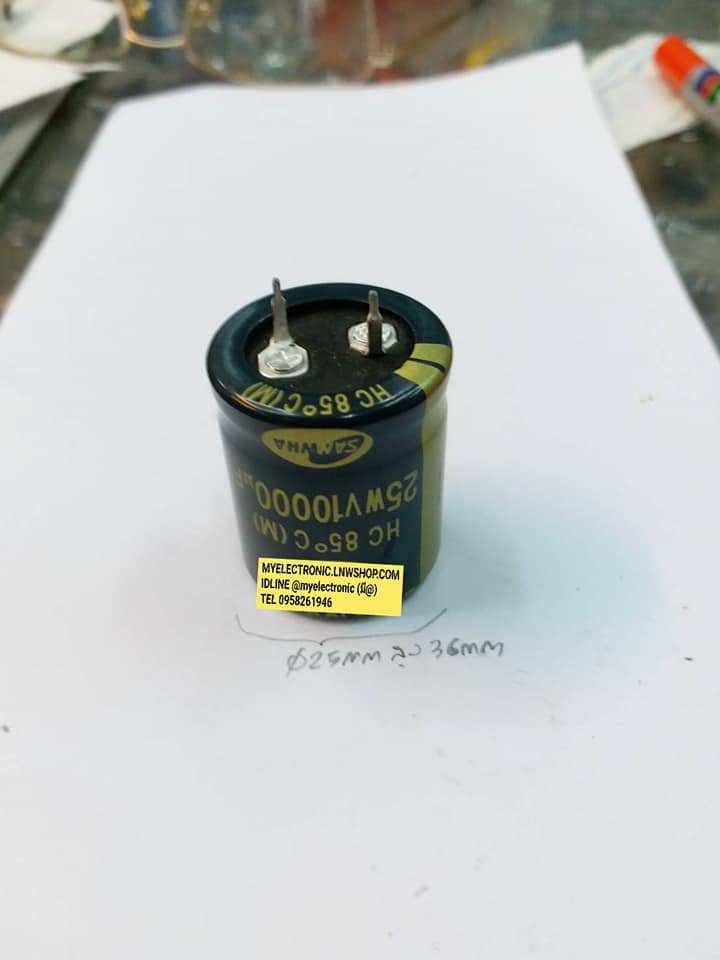 C10000UF25VDC85cยี่ห้อSAMWA ขนาดเส้นผ่านศูนย์กลางอ้วน25MM.สูง36MM.