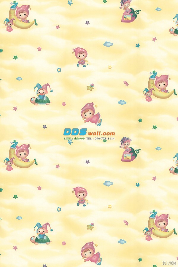 JCAN12-15 ลายการ์ตูน รูปเด็กน้อยบนดวงดาว สีเหลือง