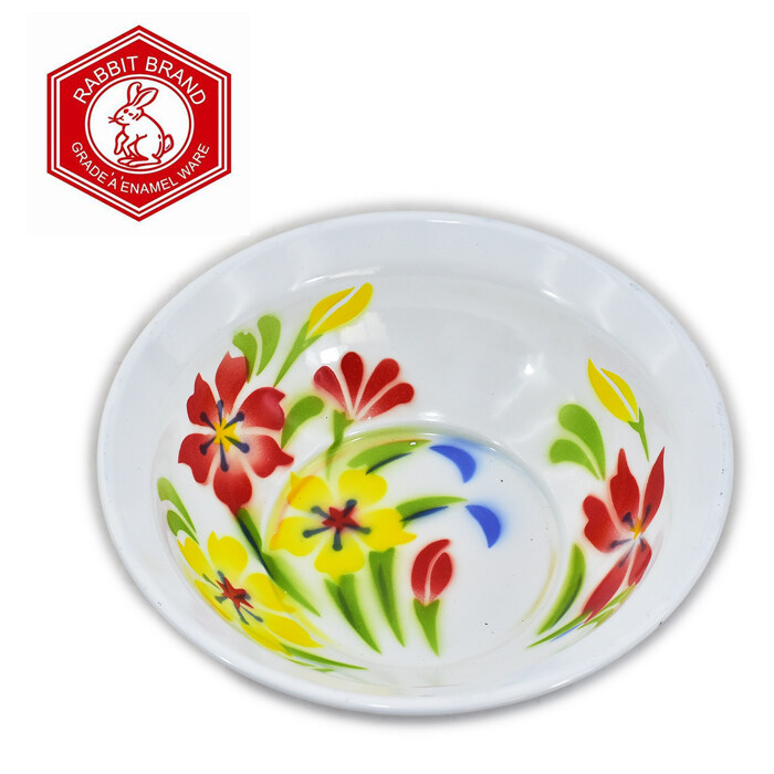 ชามสังกะสีเคลือบ 9 นิ้ว (22 ซม.) ลายดอก กระต่าย /ยกโหล 12 ใบ