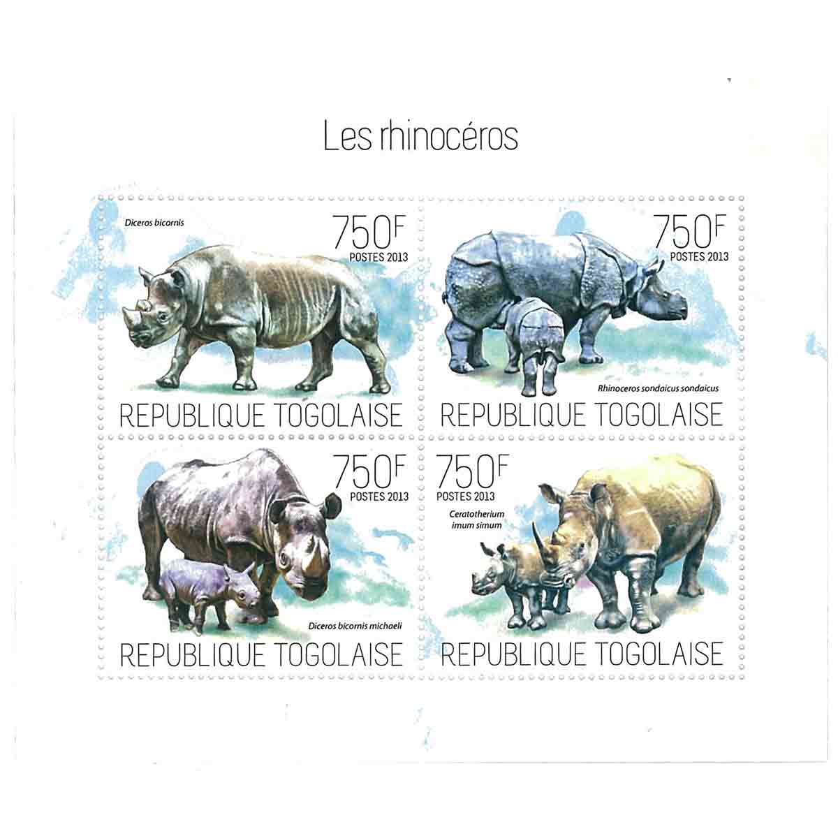 Togo Stamp, 2013 Rhinoceros, Wildlife, Animals