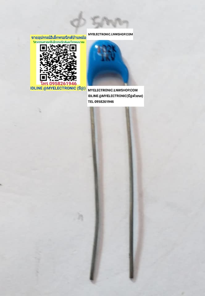 ขาย 0.001UF1KV คาปาซิเตอร์ ตัวสีฟ้า 0.001UF1000V 1NF1000V 1NF1KV 102/1KV เส้นผ่านศูนย์กลาง5มม. ราคาตัวละ บาท