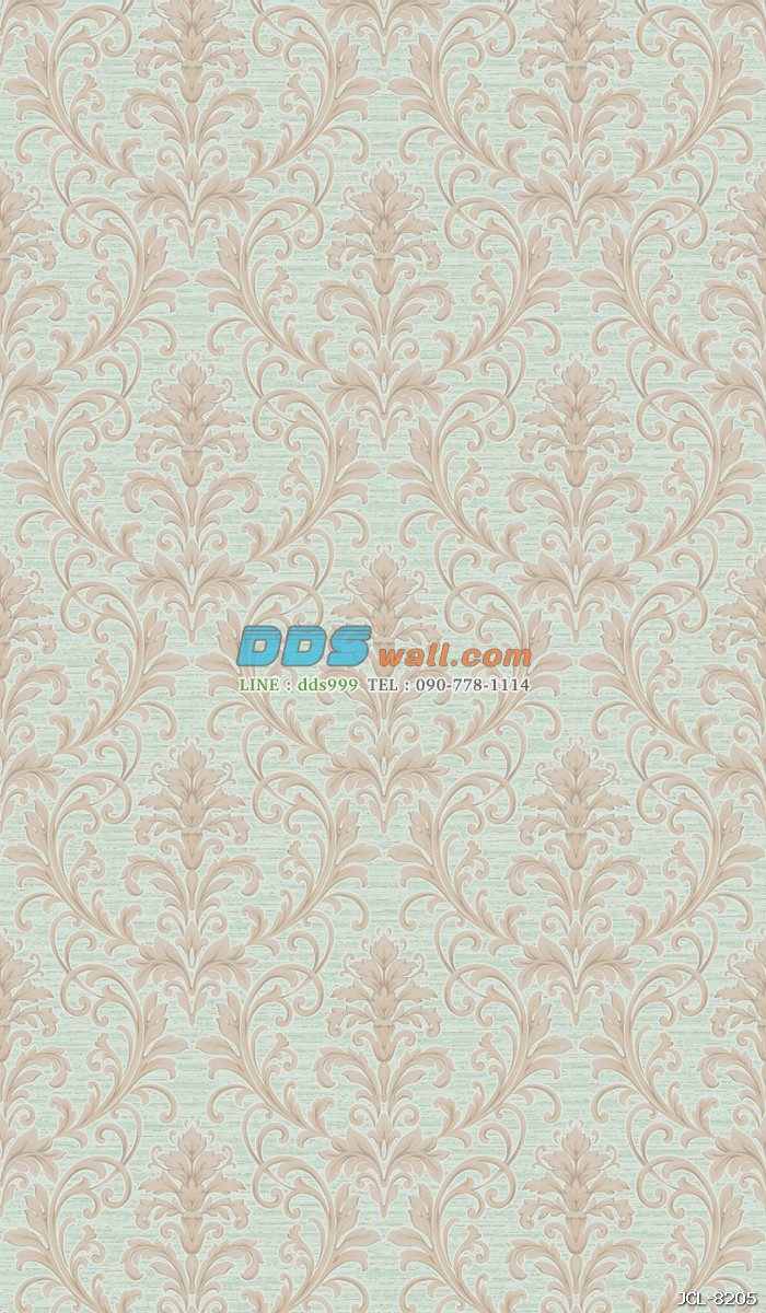 JCOE15-02 ลายหลุยส์ สีน้ำตาลครีม พื้นหลังสีเขียว