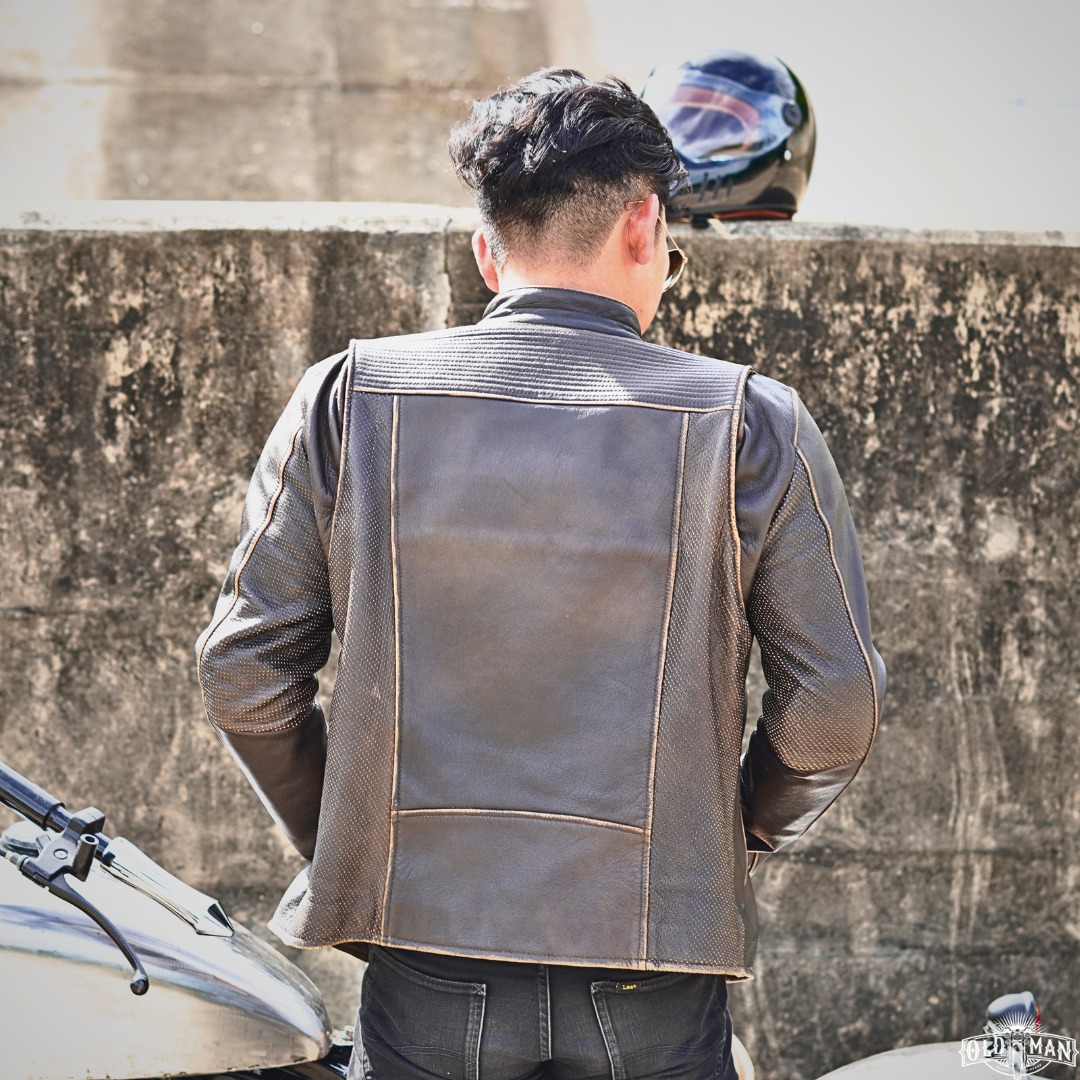 เสื้อหนังแท้ Caveman 802SC มีการ์ด (กรุณาสอบถามไซส์ก่อนสั่งซื้อ)