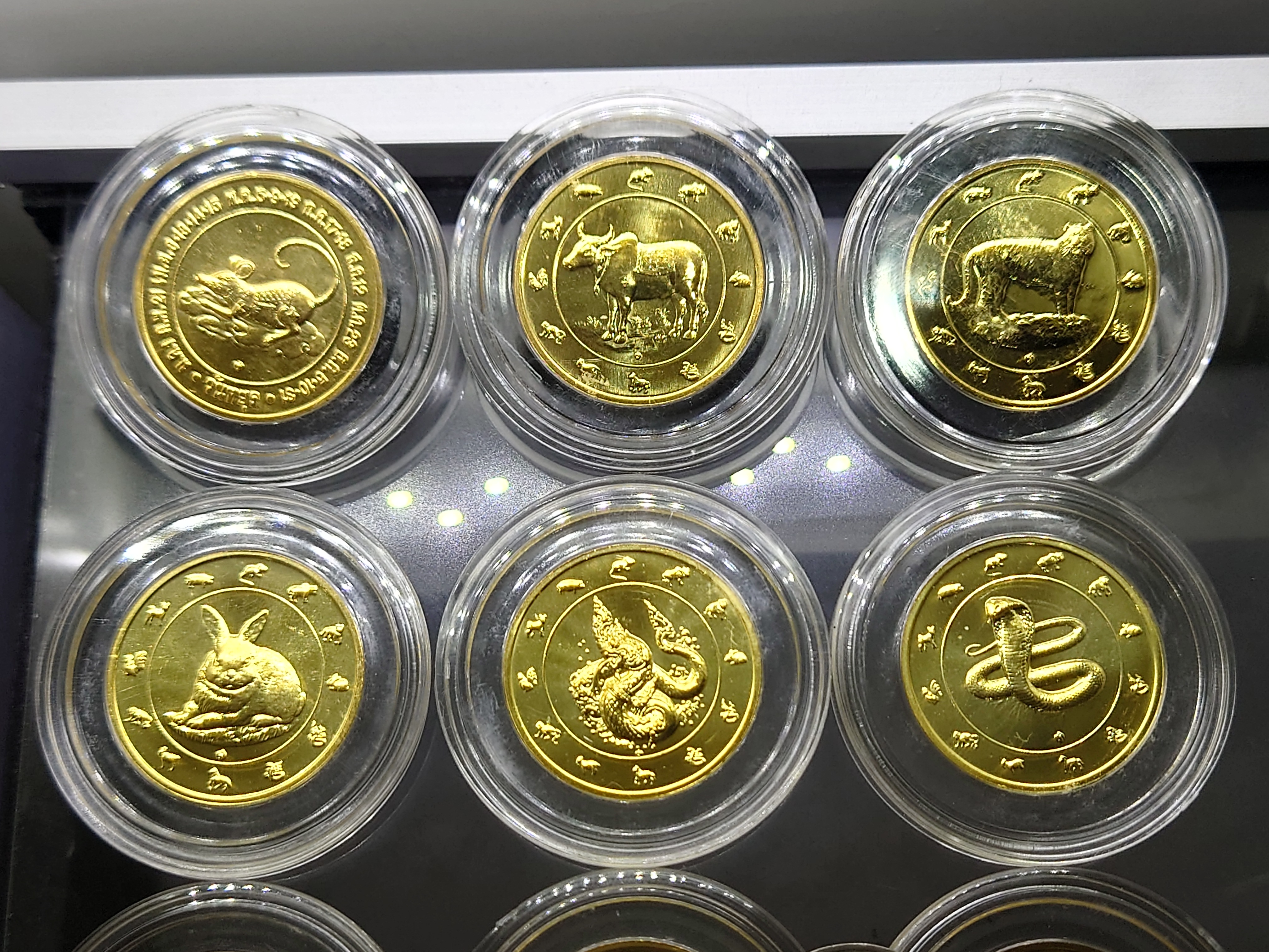 เหรียญปีนักษัตร เนื้อทองแดงชุบกาหลั่ยทอง ครบชุด 12 นักษัตร(ประจำปี2549-2560)กรมธนารักษ์สร้าง ไม่ผ่านใช้
