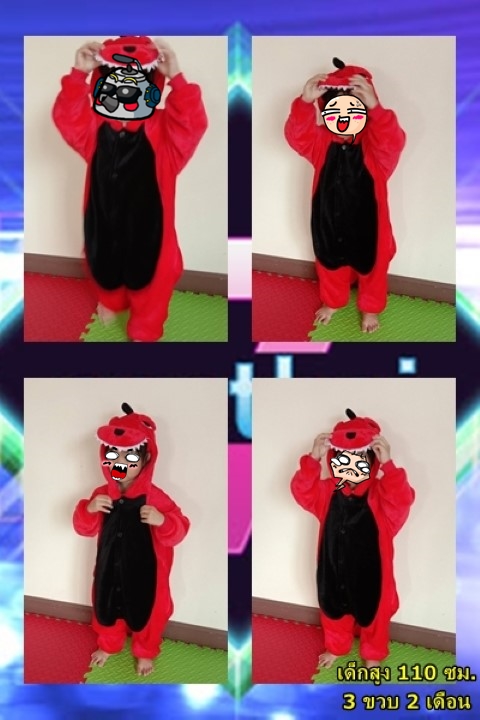 7C51 ชุดเด็ก ชุดมาสคอต ชุดนอน ชุดแฟนซี มังกร ก๊อตจิ ไดโนเสาร์ สีแดง Mascot Red Dinosaur Dragon Costumes