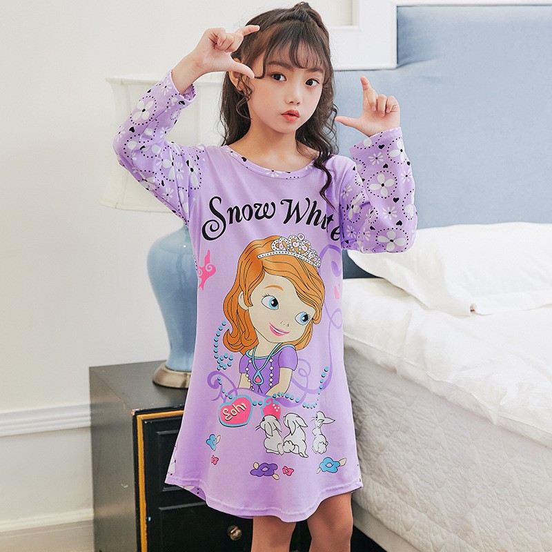 MUISUNGSHOP ชุดนอนเด็กผู้หญิง แบบเดรสกระโปรงแขนยาว สินค้าพร้อมส่ง