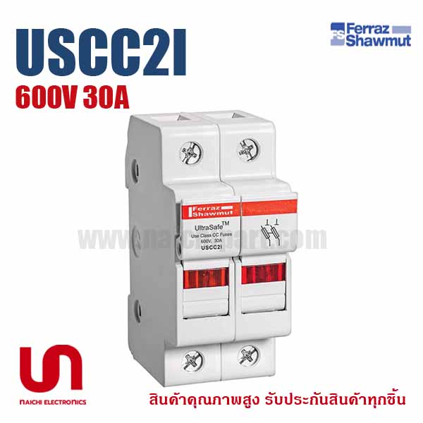 ฐานฟิวส์ Mersen Ferraz , USCC2I , Fuse Holders 600V 30A Class CC 2-pole Light Indicator