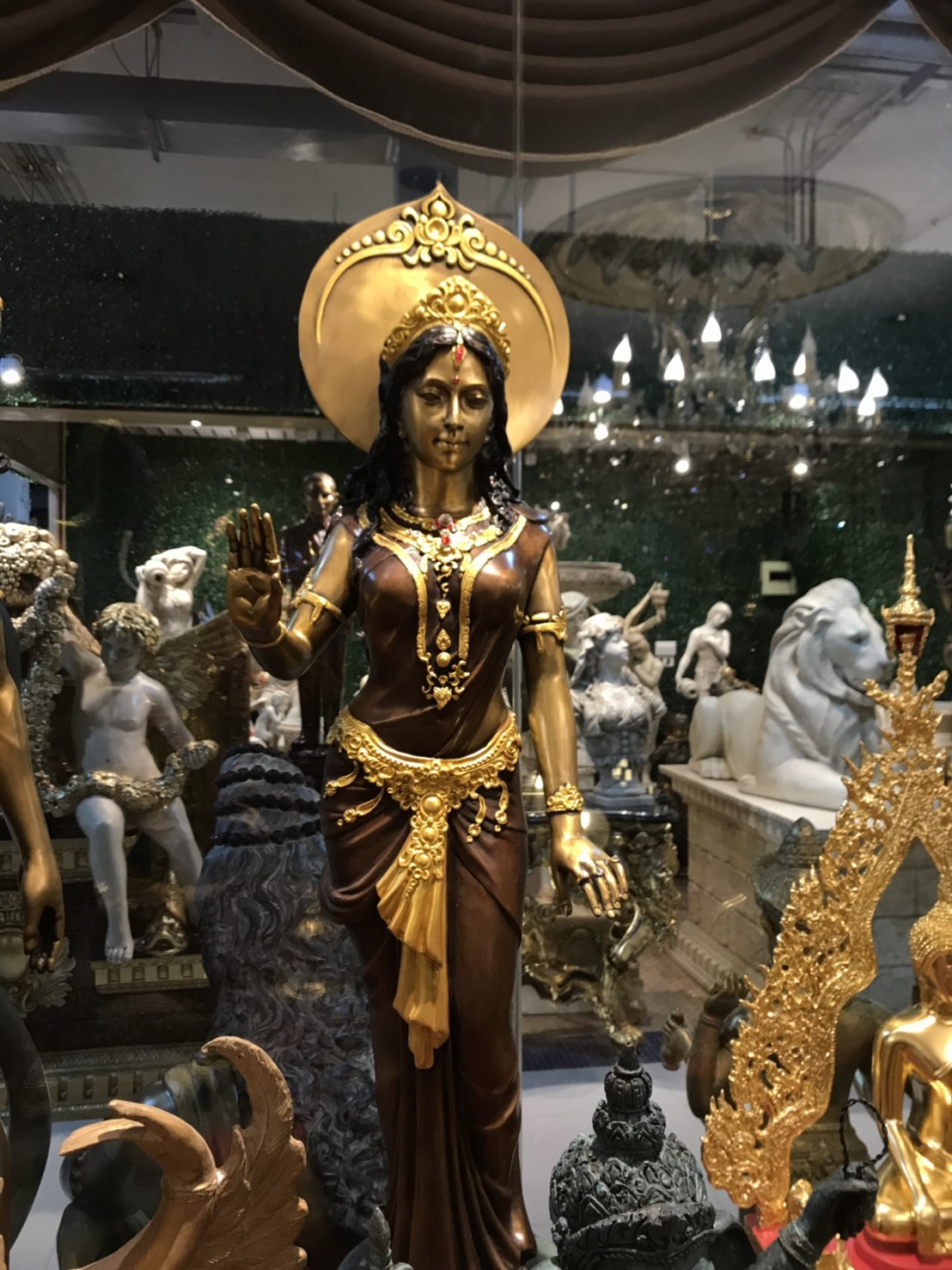 รูปหล่อพระแม่อุมาเทวี สูง 1 เมตร เนื้อทองแดง ตอกเลข หล่อโบราณ ทำสีพิเศษ