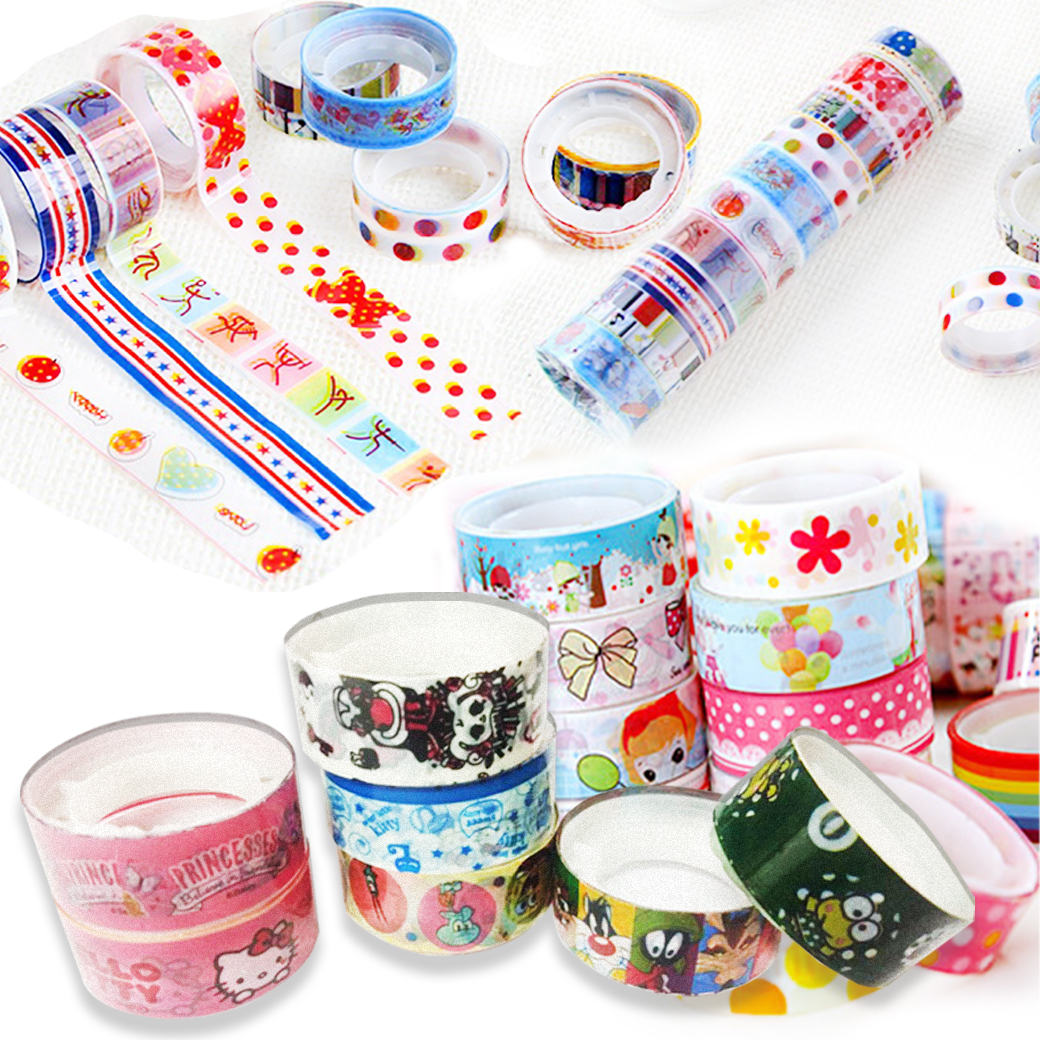 MUISUNGSHOP (10 ชิ้น) วาชิเทปลายการ์ตูน สำหรับตกแต่ง เทปตกแต่ง เทปวาชิ เทปการ์ตูน เทปน่ารัก สติ๊กเกอร์ตกแต่ง