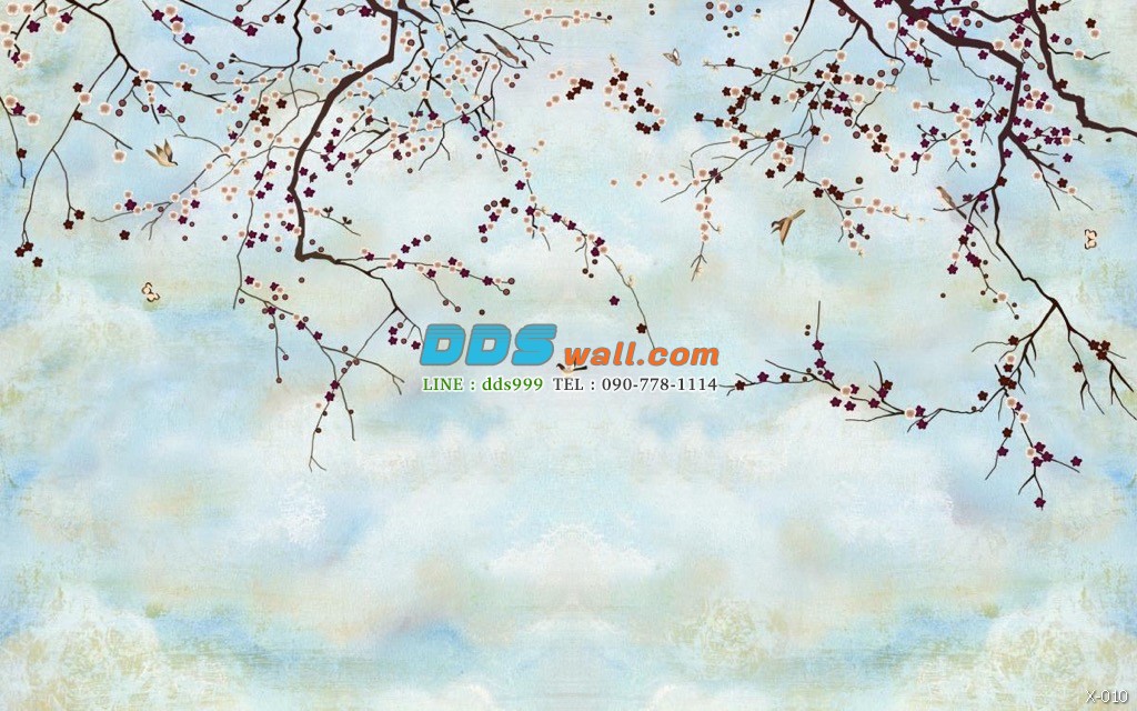 PRINT17-11 ภาพพิมพ์ ลายภาพวาดรูปดอกไม้เล็กๆบนกิ่งไม้
