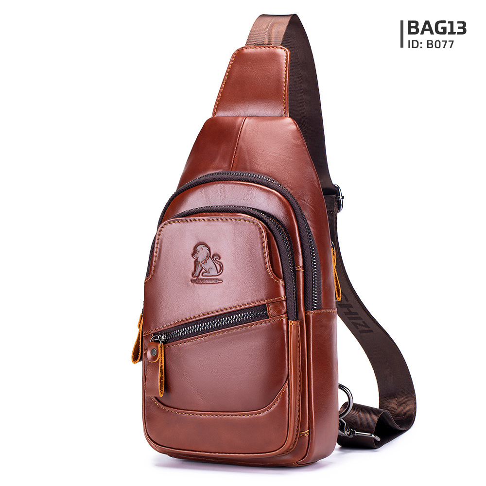 กระเป๋าคาดอกผู้ชาย หนังแท้100% พกพาสะดวก ใส่สมุด ใส่ iPad และของใช้ส่วนตัวได้ CODE:B077