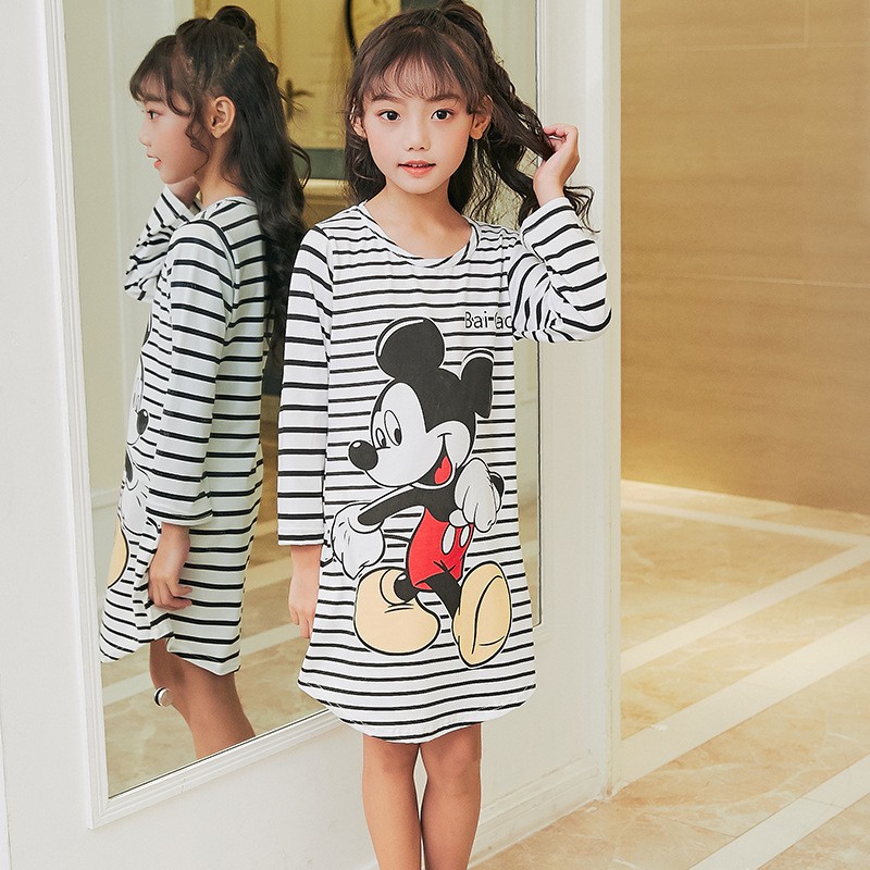 MUISUNGSHOP ชุดนอนเด็กผู้หญิง แบบเดรสกระโปรงแขนยาว สินค้าพร้อมส่ง