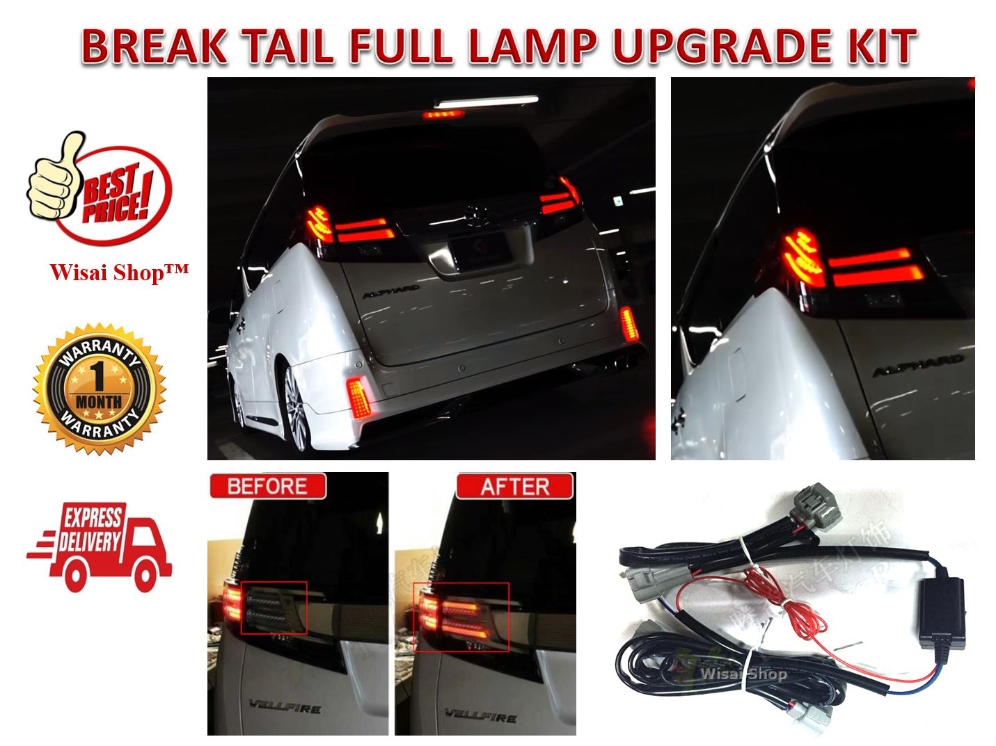ชุดคิทอัพเกรดไฟเบรคหลังให้ติดสว่างทุกดวง Upgrade Kit Break Tail Full Lamp สำหรับ Toyota Alphard 30 / Vellfire 30 รุ่นปี 2015 - 2017
