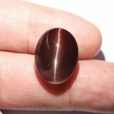 **ขายแล้ว**สคาโพไลท์ตาแมว (Cat's eye Scapolite) 14.94 กะรัต สีเลือดหมู เม็ดโต