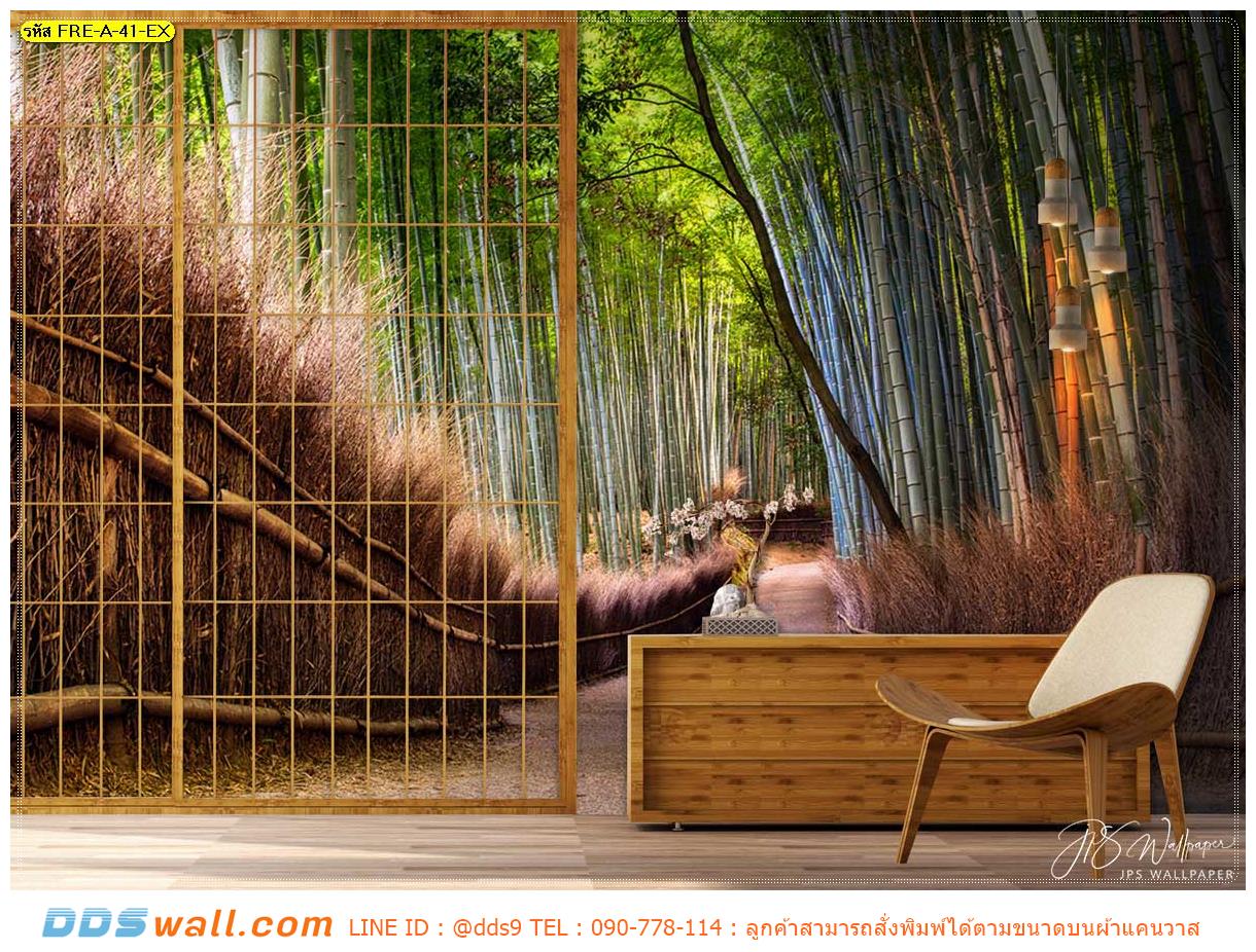 วอลเปเปอร์ติดผนังภาพวิว ตกแต่งบ้าน ภาพสั่งพิมพ์ติดผนังลายทางเดินต้นไผ่ แต่งห้องนั่งเล่น ในบรรยากาศญี่ปุ่น