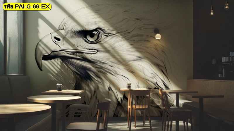 วอลเปเปอร์ภาพพิมพ์ลายนกอินทรีเส้นแรเงา ให้ความรู้สึกทรงพลัง เหมาะกับสไตล์ตกแต่งร้านคาเฟ่โมเดิร์น