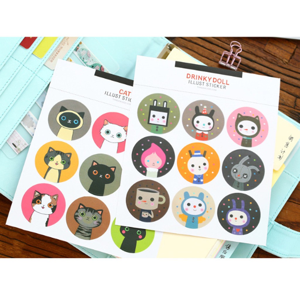 Muisungshop 🐱 Cat Illust Sticker สติ๊กเกอร์กลมหน้าแมว 🐱