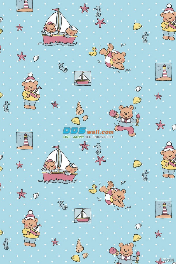 JCAN12-45 ลายการ์ตูน รูปหมีน้อยน่ารัก สีฟ้าอ่อน