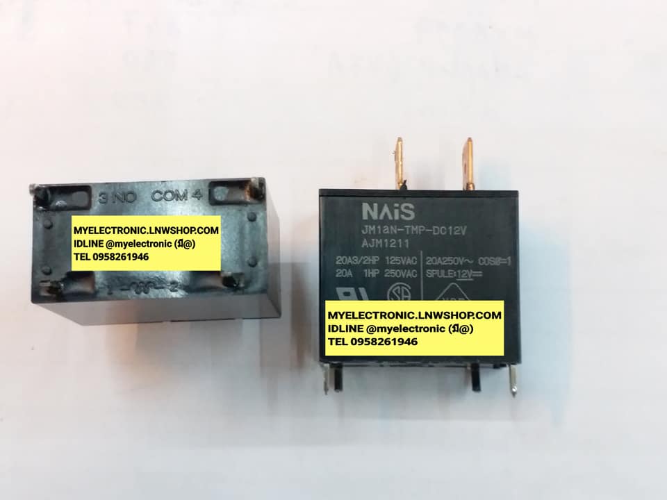 ขาย รีเลย์ JM1aN-TMP-DC12V ยี่ห้อ MASUSHITA รีเลย์ AJM1211F , ALF1T12 คอลย์ 12VDC 20A250VAC RELAY 4ขาลงปริ้น RELAY4ขาลงปริ้น มีขั้วหางปลาเสียบ ของแท้ ราคา ตัวละ . . . . . หน่วย บาท