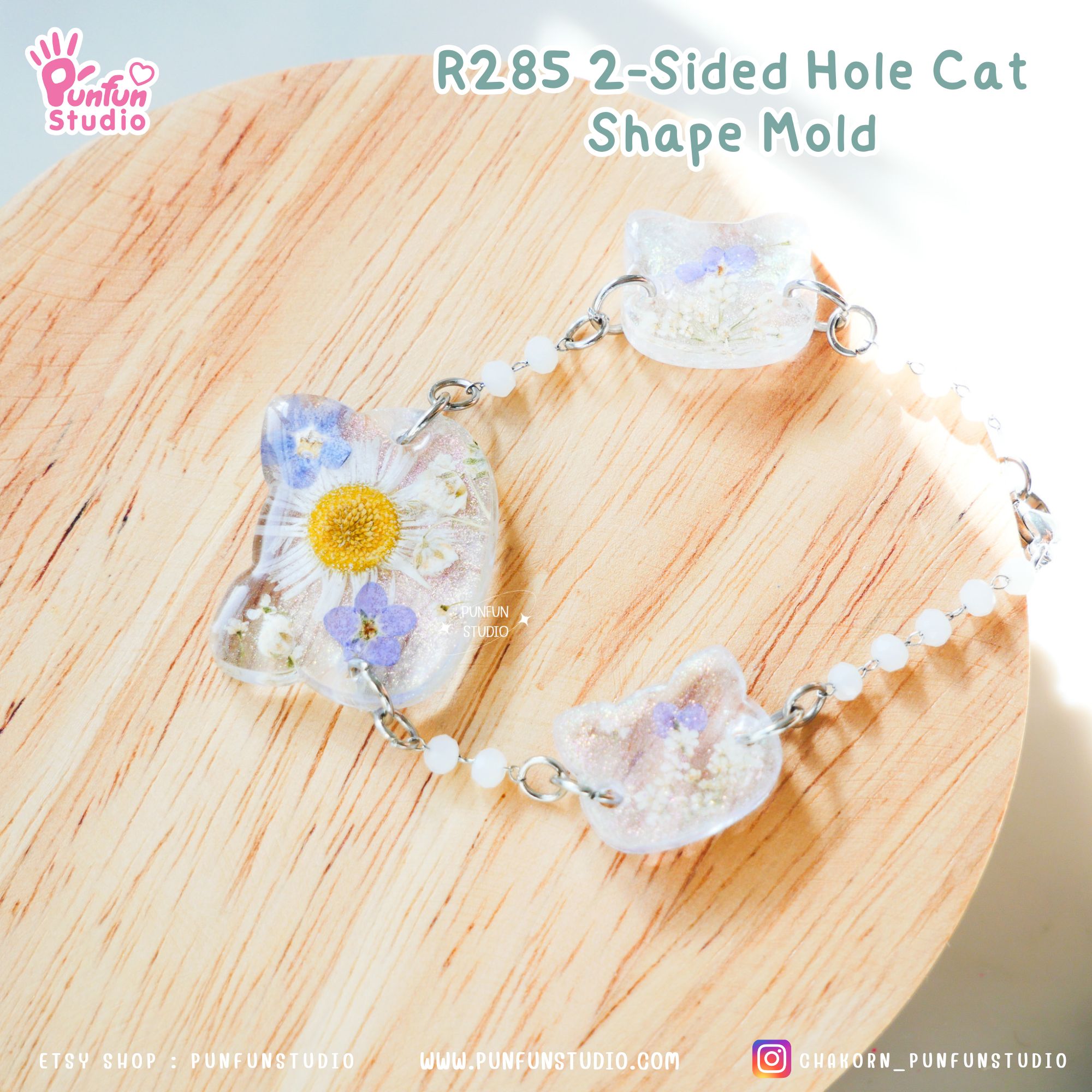R285 2-Sided Hole Cat Shape Mold/ 3 in 1 / Size 2.8, 2.3, 1.8 cm / UV Clear