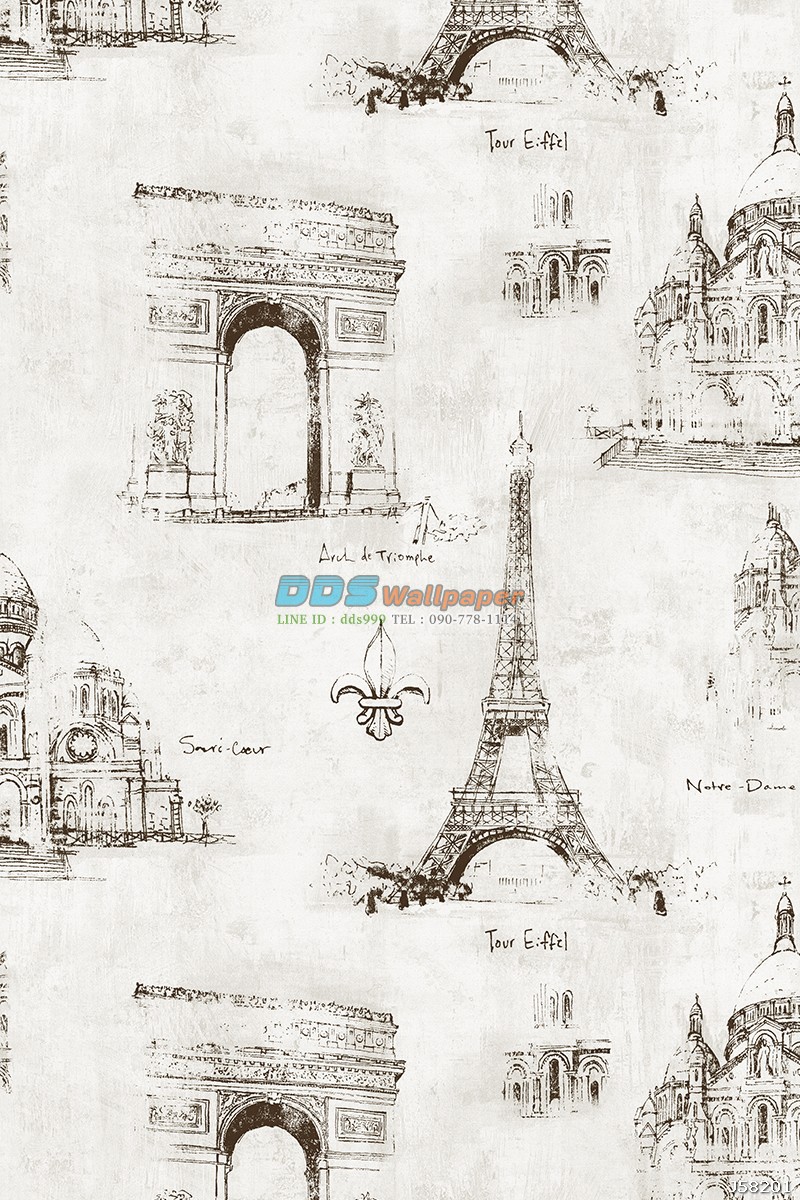 JLOT12-81 ลายหอไอเฟล สีครีม
