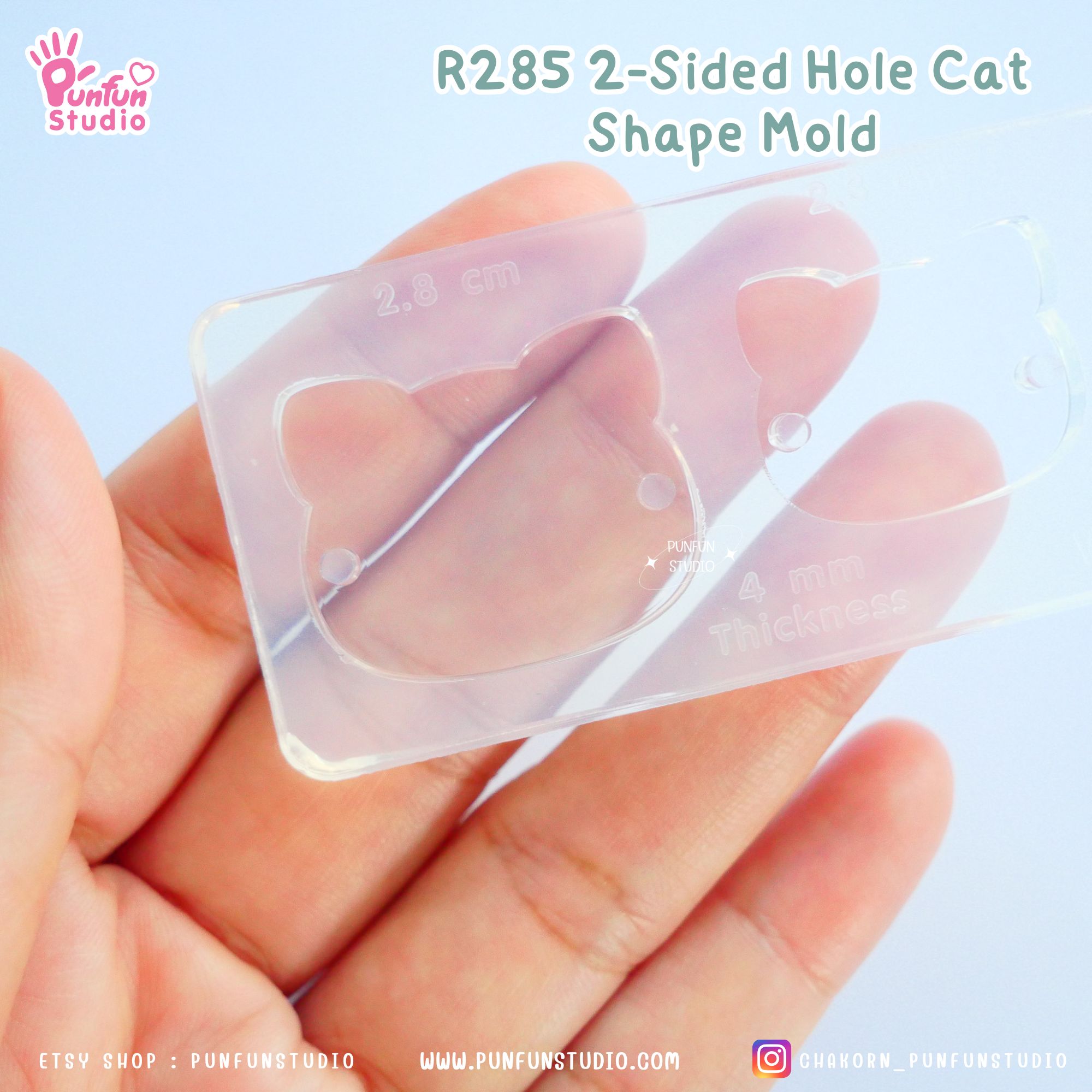 R285 2-Sided Hole Cat Shape Mold/ 3 in 1 / Size 2.8, 2.3, 1.8 cm / UV Clear
