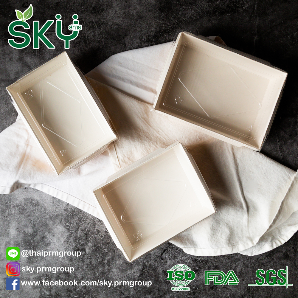 SKY [แพ็คเล็ก 50ชุด] กล่องอาหารคราฟท์ ด้านในสีขาว + ฝา PET