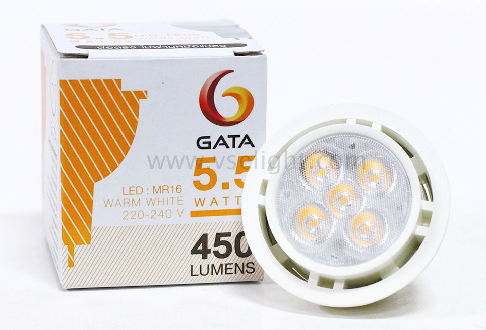 หลอด LED MR16 GATA 5.5W 220V แบบต่อตรง แสง Warm white