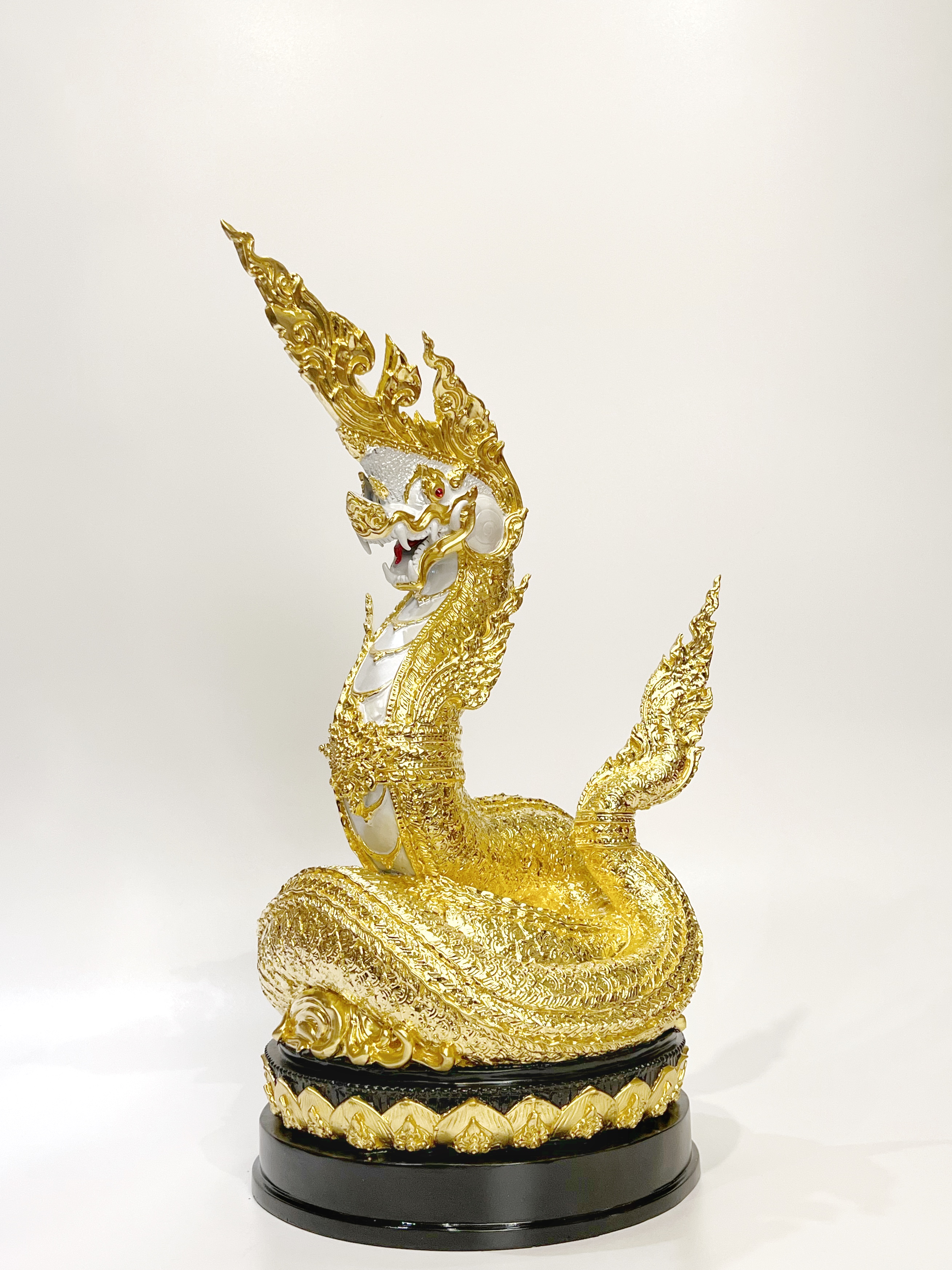 รูปหล่อ พญานาคราช พญานาค 1 เศียร สัมฤทธิ์ ลงรักปิดทองคำเปลว(ลาย) เกล็ดปิดทอง