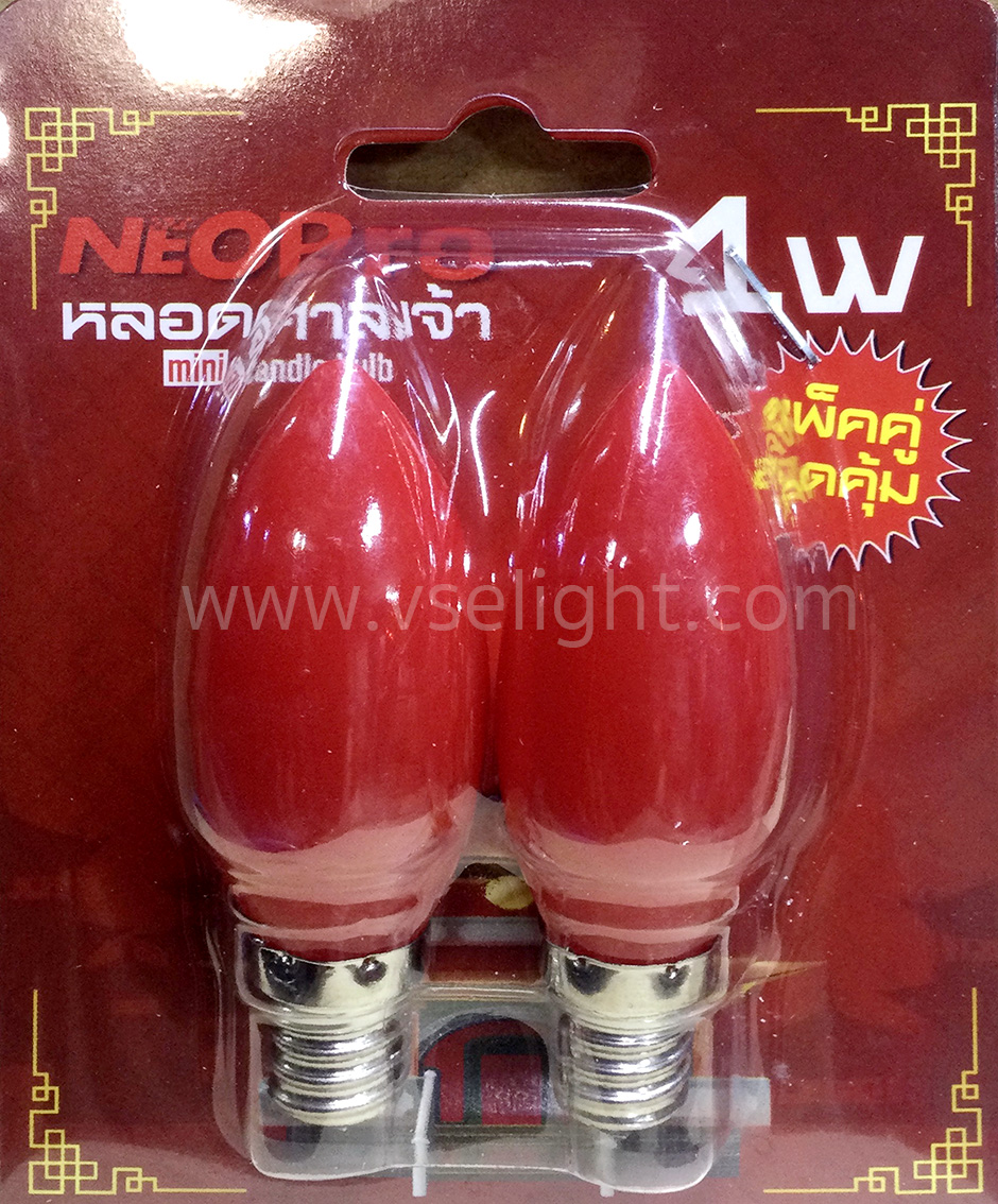 หลอดจำปา LED 1W ศาลเจ้าสีแดง Nepro ขั้ว E12 C35 แพ็คคู่