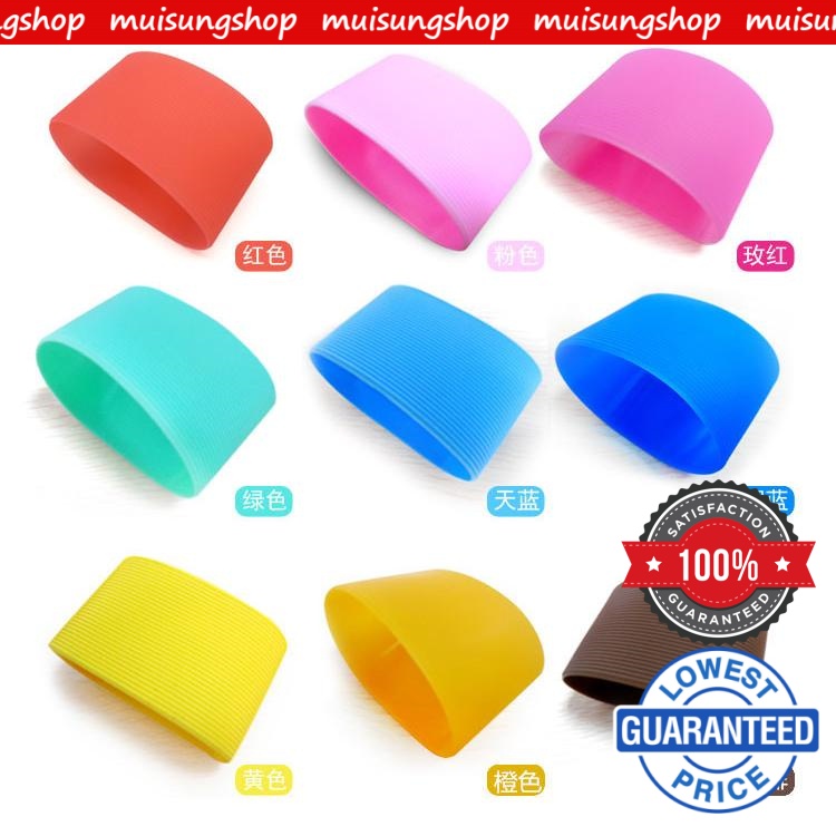 MUISUINGSHOP ปลอกซิลิโคนสวมแก้วน้ำทรงกรวย/กระบอก สีขาวขุ่น กันลื่น ปลอกหุ้มถ้วย ทนความร้อนได้ดี