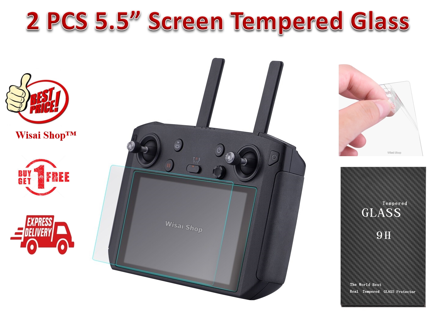 2 ชิ้น ฟิล์มกระจกกันรอย Screen Protective Film Tempered Glass สำหรับรีโมท DJI Smart Controller for DJI MAVIC 2 PRO, DJI MAVIC 2 ZOOM, DJI MAVIC AIR 2 & DJI AIR 2S