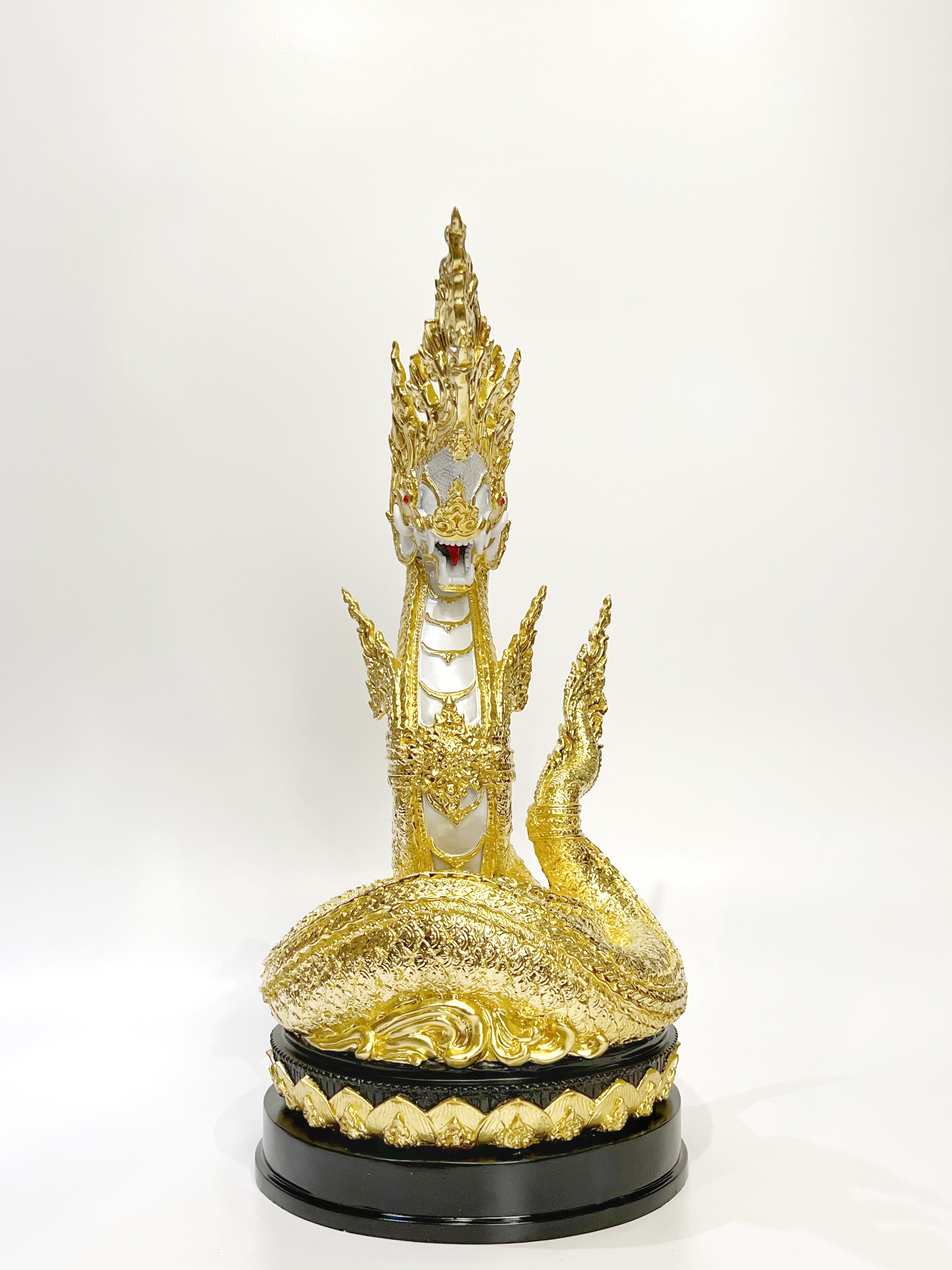 รูปหล่อ พญานาคราช พญานาค 1 เศียร สัมฤทธิ์ ลงรักปิดทองคำเปลว(ลาย) เกล็ดปิดทอง