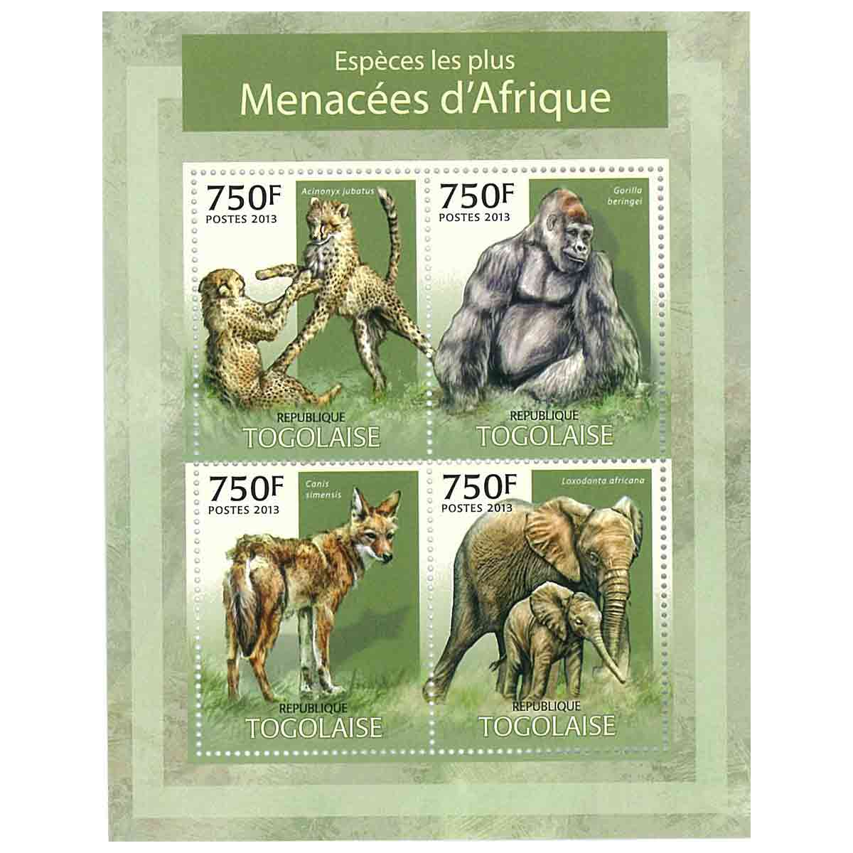 Togo Stamp, 2013 The Most Endangered Animals in Africa, Wildlife