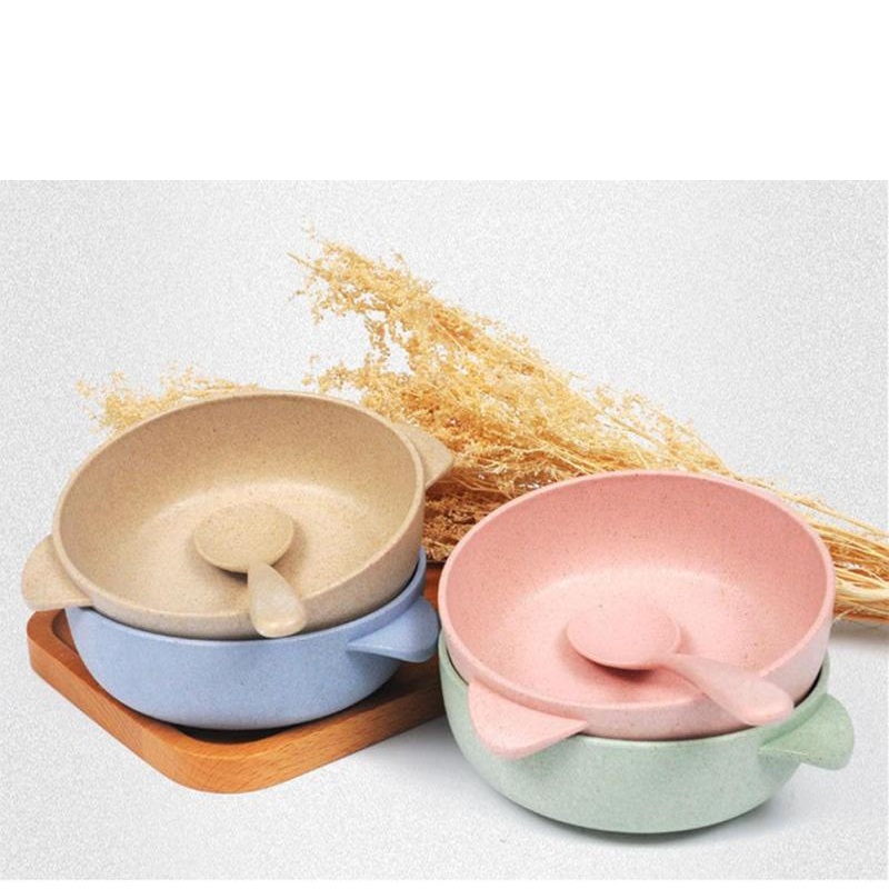 MUISUNGSHOP ชามข้าว+ช้อนสำหรับเด็ก ปลอดภัยไม่มีสารพิษ ผลิตจาก ฟางข้าวสาลี วัสดุธรรมชาติ เป็นมิตรกับสิ่งแวดล้อม โดย muisungshop