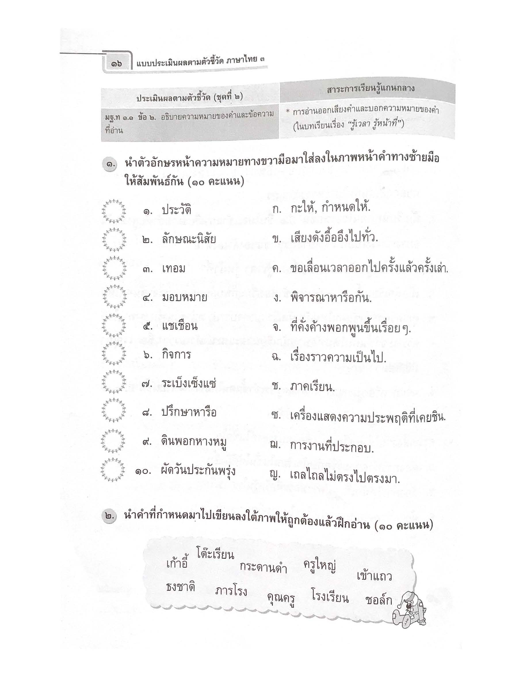 แบบประเมินผลตามตัวชี้วัด ภาษาไทย ป.3 (พ.ศ.2560)
