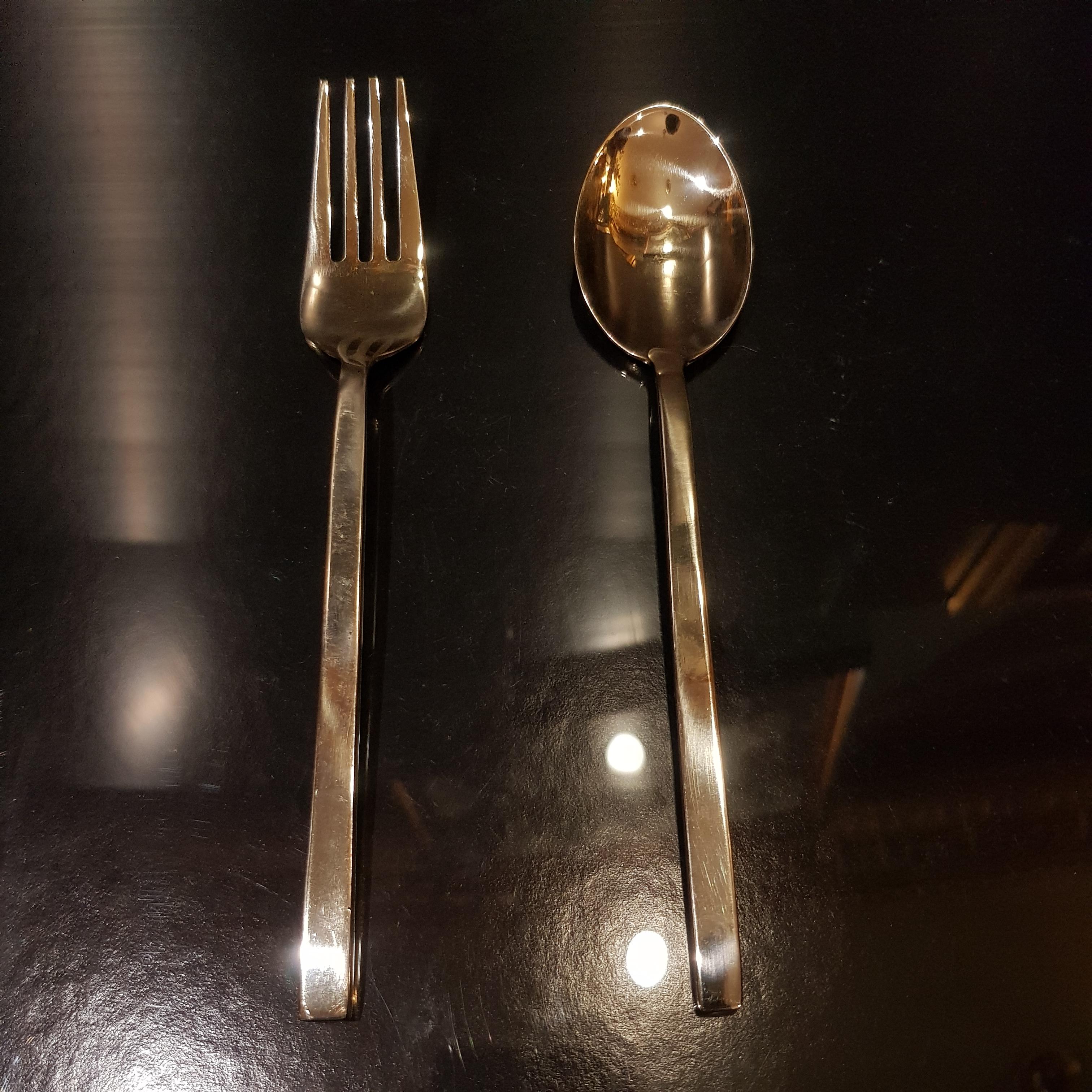 ชุด ช้อน ส้อม อาหาร 7.5 นิ้ว ลายเรียบ ทองเหลือง ตีมือ แบบหนาพิเศษ
