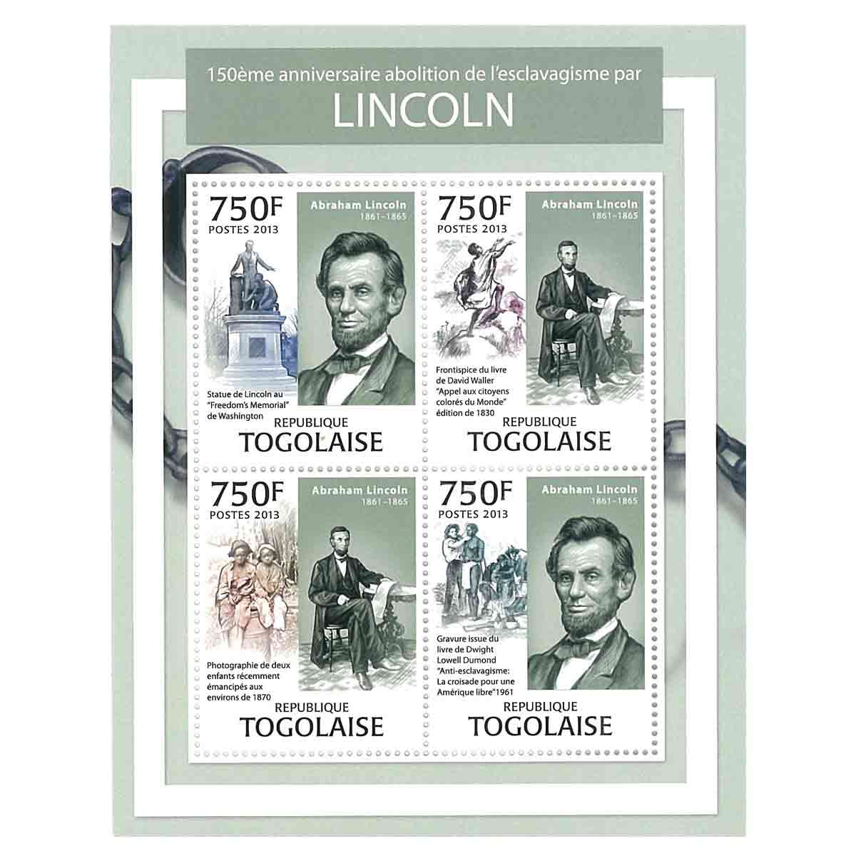 Togo Stamp, 2013 Lincoln, USA President, Important People