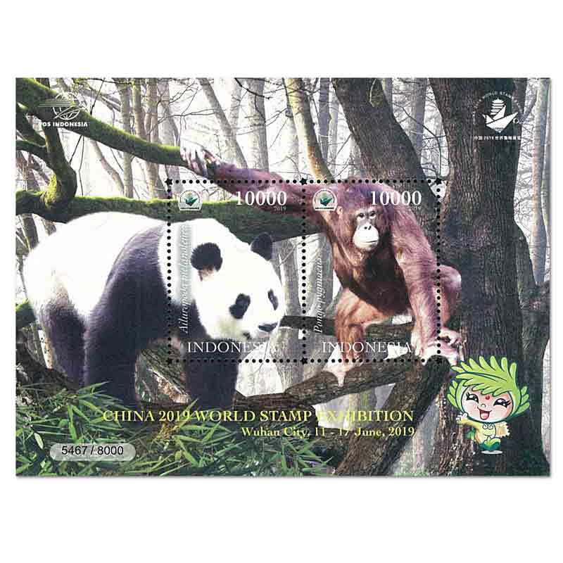 Indonesia Stamp, 2019 Panda / Monkey  World Stamp Exhibition China S/S