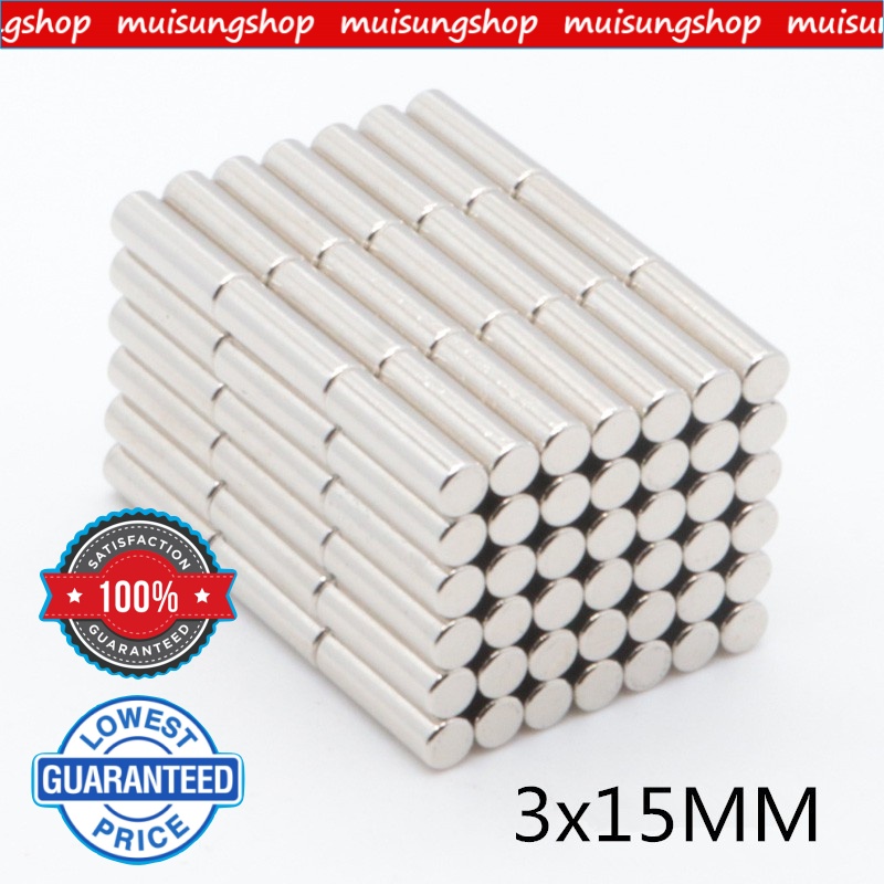 MUISUINGSHOP (10 ชิ้น) แม่เหล็ก Neodymium ทรงกระบอกขนาด 3 mm มีหลายความหนาแรงดูดสูง แม่เหล็กทดลองวิทยาศาสตร์