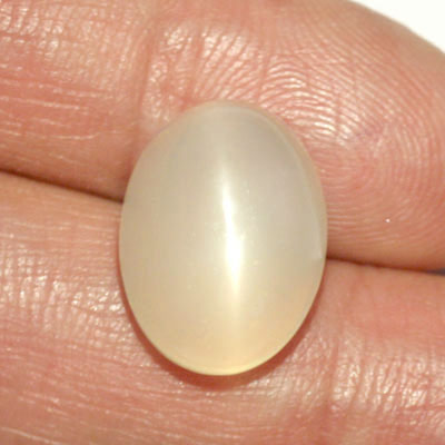 มูนสโตนตาแมว หรือ มุกดาหารตาเเมว (Cat's eye Moonstone) 12.66 กะรัต รูปไข่ เนื้อเนียน มีตาเเมว