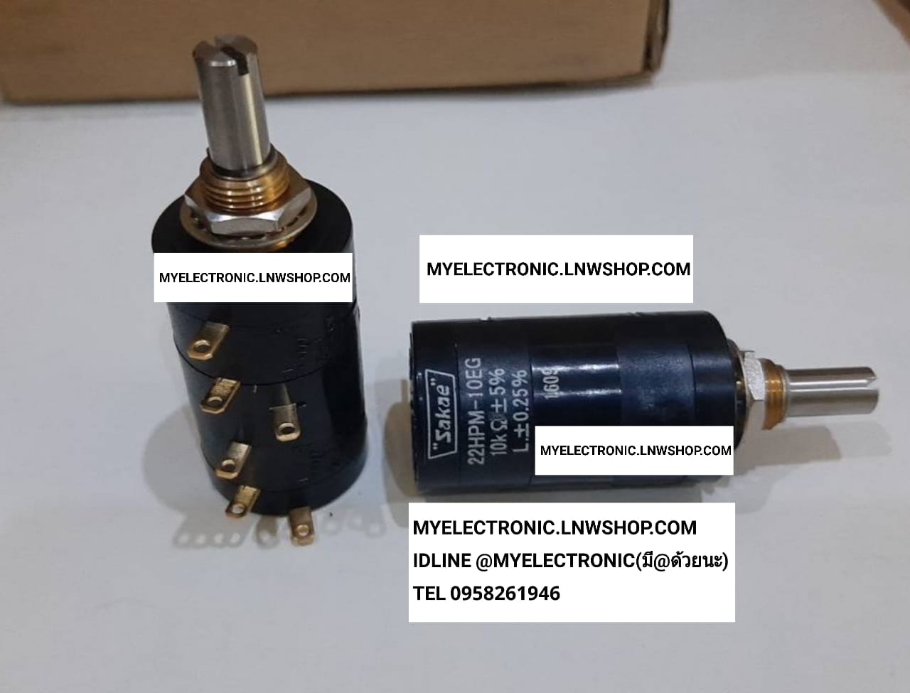 ขาย โวลุ่ม10K2ชั้น ยี่ห้อ SAKAE 22HPM-10EG 10K X 10K OHM ซ้อนกันปรับ 10รอบ โวลุ่ม2ชั้น 22HPM10EG ราคา ตัวละ . . . . หน่วย บาท