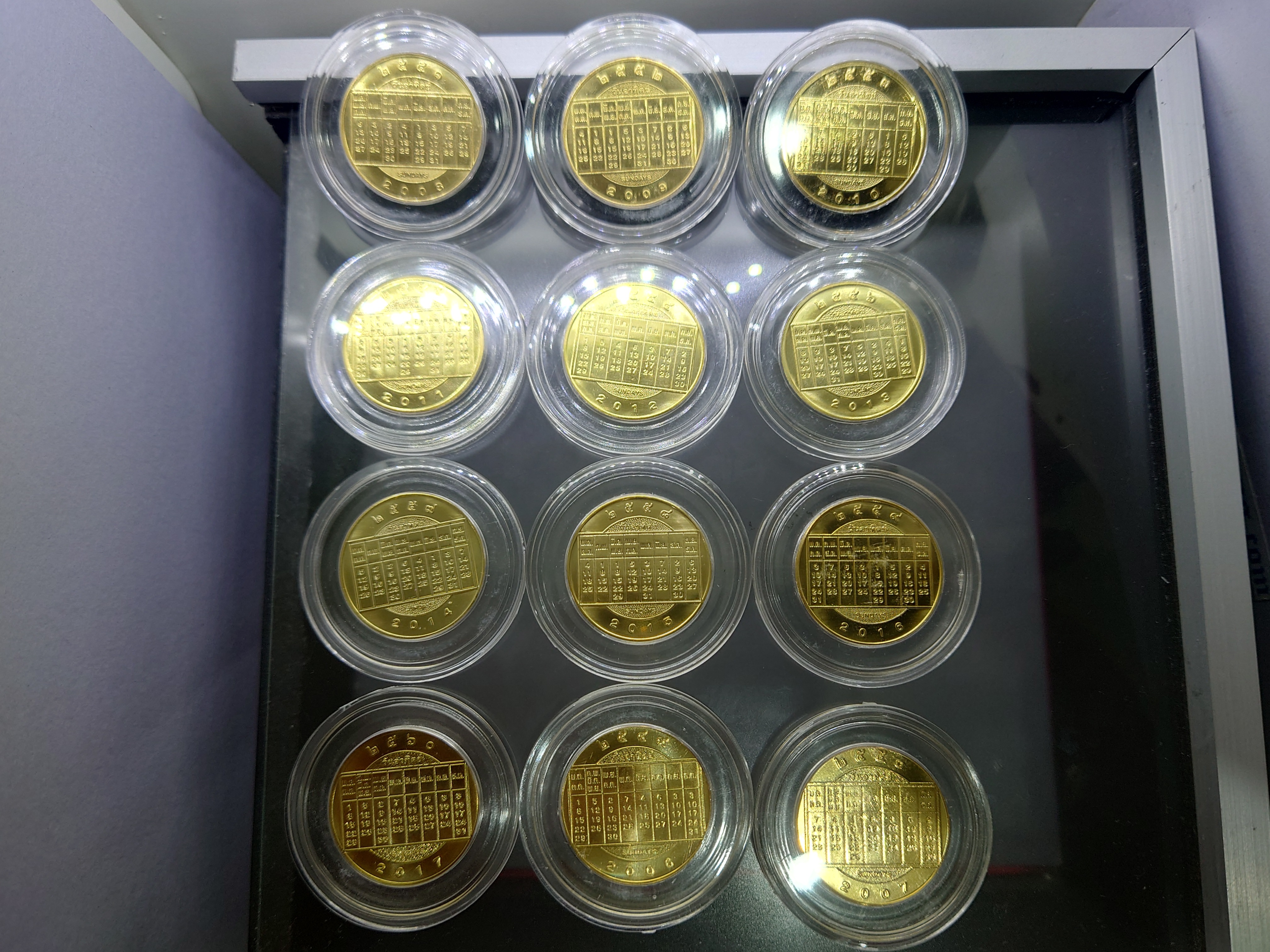 เหรียญปีนักษัตร เนื้อทองแดงชุบกาหลั่ยทอง ครบชุด 12 นักษัตร(ประจำปี2549-2560)กรมธนารักษ์สร้าง ไม่ผ่านใช้