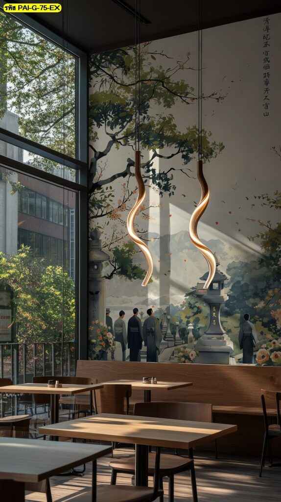 วอลเปเปอร์สั่งพิมพ์ ภาพวาดลายเส้นโบราณ ออกแบบ ผสมผสานธรรมชาติและศิลปะ สร้างบรรยากาศสง่างามในห้องอาหาร