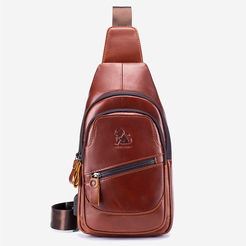 กระเป๋าคาดอกผู้ชาย หนังแท้100% พกพาสะดวก ใส่สมุด ใส่ iPad และของใช้ส่วนตัวได้ CODE:B077