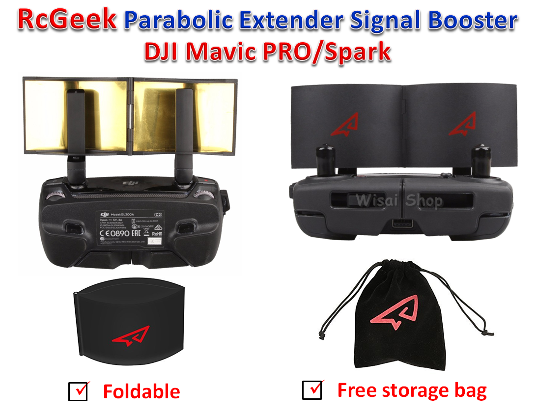RcGeek ตัวขยายสัญญาณรีโมท Antenna Signal Range Extender/Booster สำหรับ DJI Mavic Pro/Spark - สีดำ