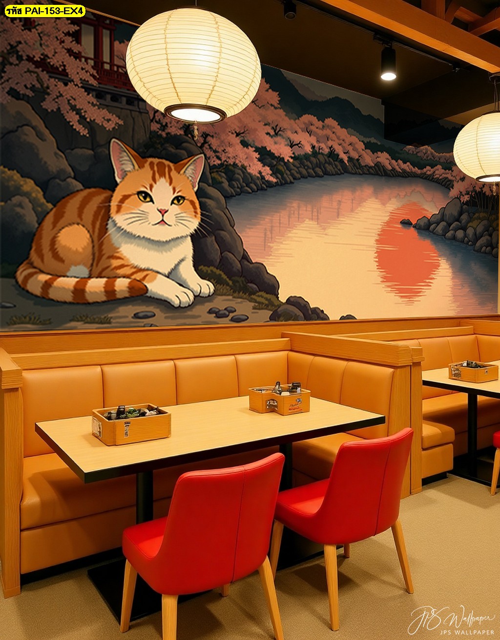 วอลเปเปอร์แมวญี่ปุ่น ดีไซน์พิเศษสำหรับร้านอาหารญี่ปุ่น