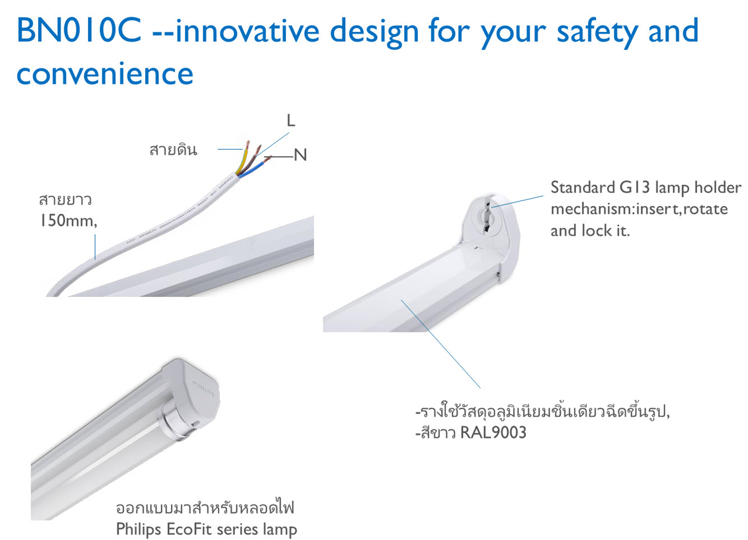 ชุดราง LED BN010C HO Essential LEDtube Batten Philips ขั้วเขียวสว่างมากขึ้น - ลดพิเศษ